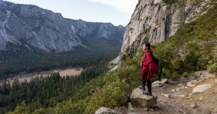 A woman hiking in Yosemite National Park